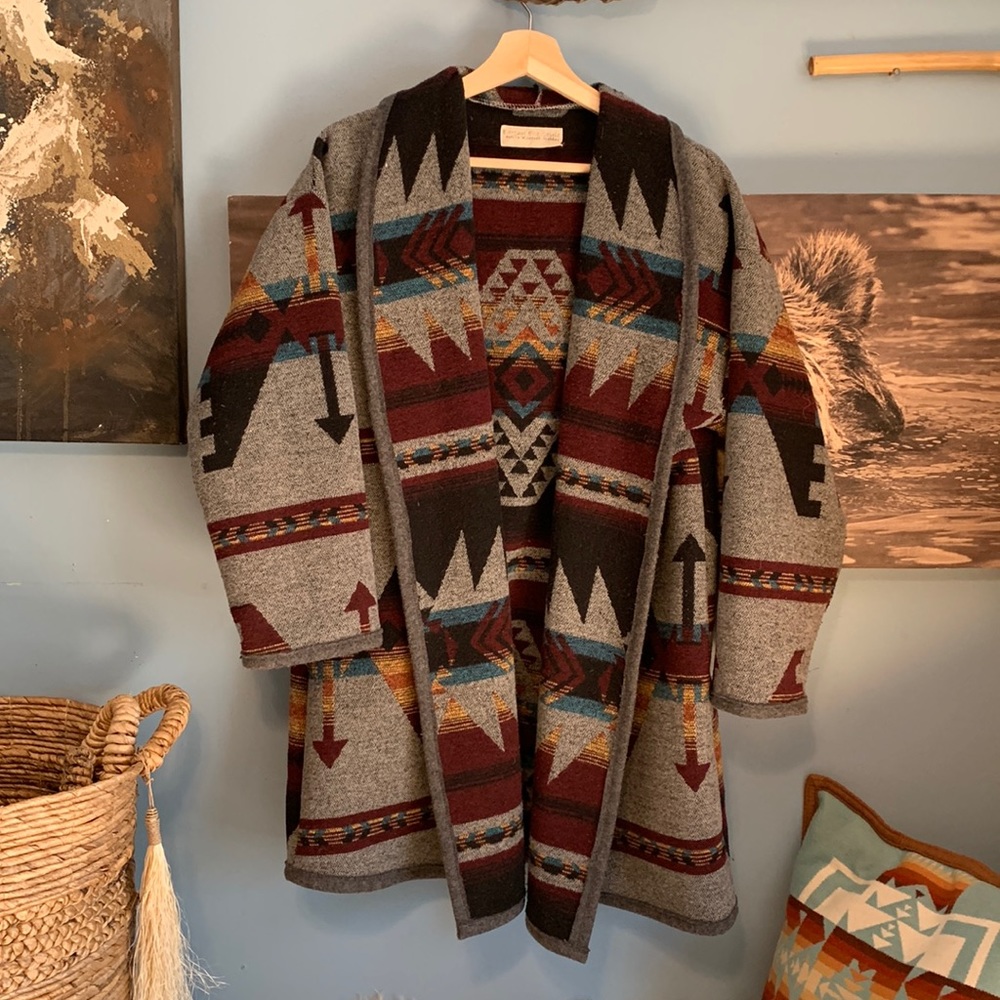 Southwestern style Wool blanket coat- handmade in 🍁 canada. Earth Eco Style.